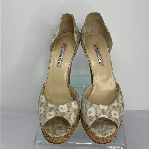 Oscar de la Renta Sz 39 Peep Toe Cork Heel D'orsay - Picture 8 of 12